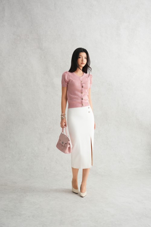 Sixdo Pink Flower Detail Knit Cardigan